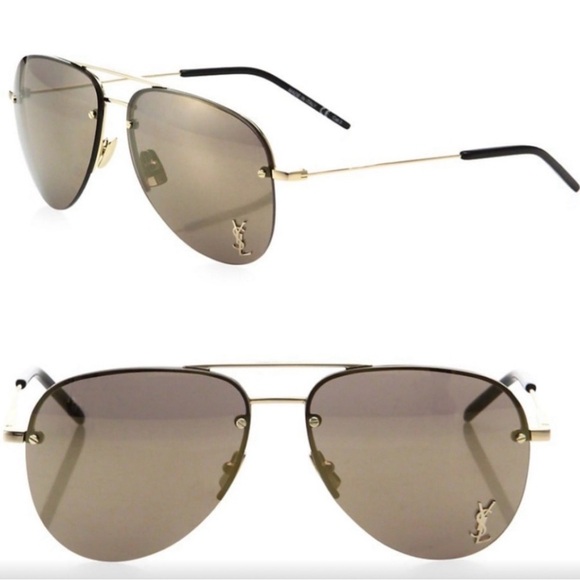 Yves Saint Laurent Gold and Black Aviator Sunglasses - Picture 2 of 3